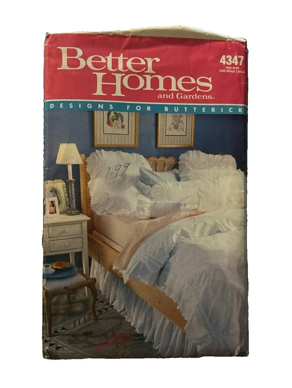 Vintage Duvet Cover Sewing Pattern Ruffle Curtain, Pillow Case, Bolster 4347